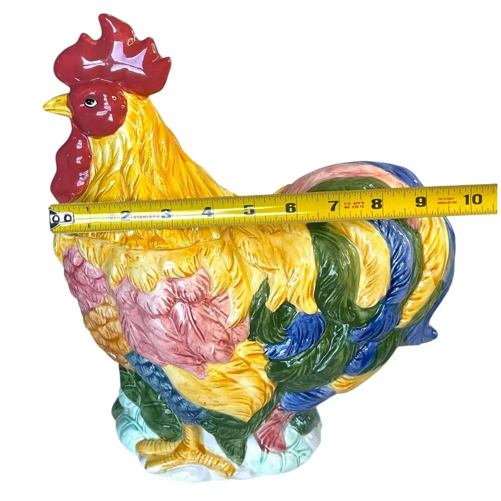 Vintage BHP Colorful Ceramic Rooster Chicken Cookie Jar Canister 12.5